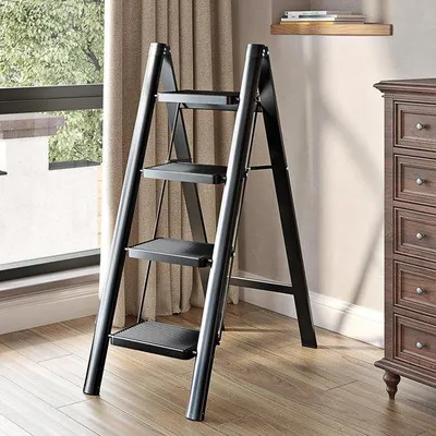 Immagine prodotto di Famanu, scala pieghevole per uso domestico, 4 gradini, portata 270 kg, colore nero