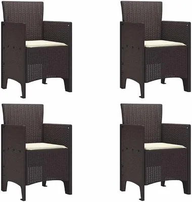 Imagen del producto de Silla de jardín con cojín, juego de 4 unidades, color marrón, dimensiones 53 x 49 x 85 cm, fabricada en polipropileno, resistente a los rayos UV