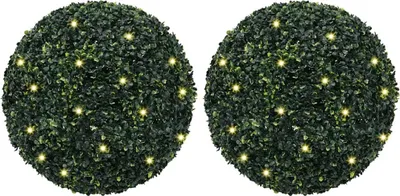Obrázok produktu pre Umelé buxusové gule s LED svetlami, 2 ks, zelená, 52 cm