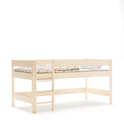Produktbild von Hochbett 180x80 Kinderbett mit Rausfallschutz & Lattenrost naturbelassen 80 x 180 für Mädchen und Jungen Massivholz Kiefer und MDF Möbelplatte,