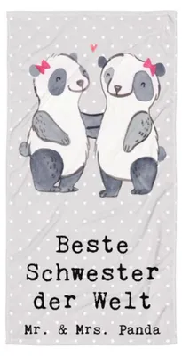 Produktbild von Mr. & Mrs. Panda Handtuch Panda Beste Schwester der Welt - Grau Pastell - Geschenk, Kinder, Tochter, Liebe, Badehandtuch, Geschenkidee, Strandtuch, Frotteehandtuch