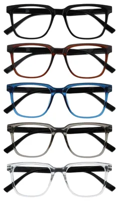 Produktbild von OPULIZE LEO Lesebrille - 5er-Pack - Großes Rechteckiges Gestell - Schwarz, Braun, Blau, Grau, Klar - Herren Damen - Federscharniere - RRRRR55-1237C - +1.00