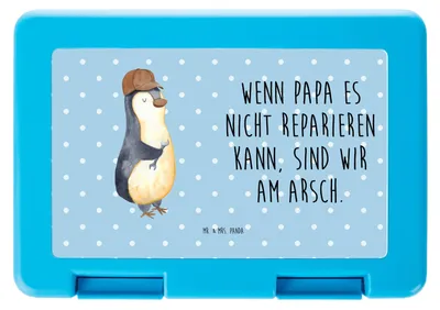 Produktbild von Mr. & Mrs. Panda Bentobox Wenn Papa es nicht reparieren kann, sind wir am Arsch - Blau Pastell - Geschenk, Essensbox, Brotzeitbox, Bento Box, Snackbox, Vatertag, Pinguin