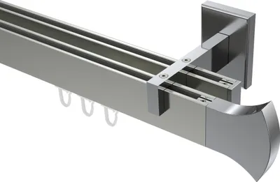 Produktbild von Interdeco Innenlaufstange / Gardinenstange mit Innenlauf Edelstahl-Optik / Chrom, Typ Smartline Conex (Rundung), 14x35 mm 2-läufig, 200 cm