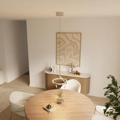 Produktbild von LUMIÈRE Design Pendelleuchte 'Noxi' Ø33cm LED dimmbar Hängelampe Champagner gebürstet