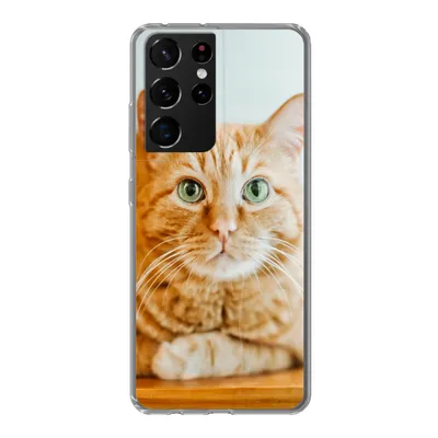 Produktbild von MuchoWow® Handyhülle Schutzhülle Hülle für Samsung Galaxy S21 Ultra Katze - Holz - Schrank Silikon Softcase Handy Hülle - Mobiltelefon