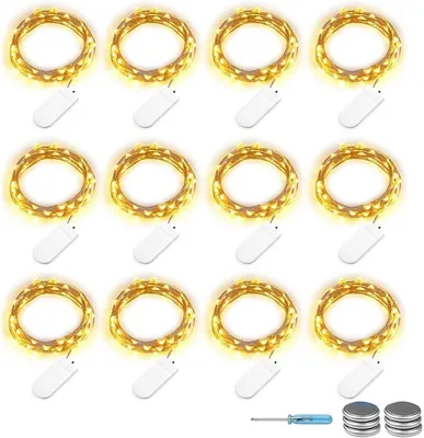 Zdjęcie produktu dla Światełka choinkowe - 12 sztuk, 30 diod LED - Zasilanie bateryjne - Ciepła biel - Idealne na Boże Narodzenie - Do użytku wewnątrz i na zewnątrz