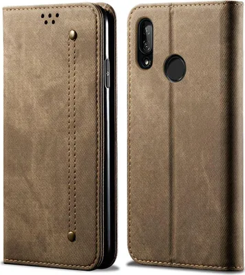 Produktbild von Huawei Y9 2019 Hülle, LaimTop Denim Leder Brieftasche Magnetverschluss Flip Bookstyle Schutzhülle mit Standfunktion für Huawei Y9 2019 Khaki