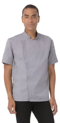 Chef-Jacke Herren, schlank, Kurzarm, Reißverschluss, Grau, XS