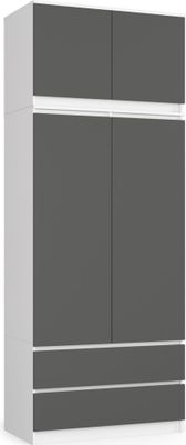 Kleiderschrank AKORD S90 mit Aufsatz Weiß 90 Front Graphitgrau B90xH234xT51