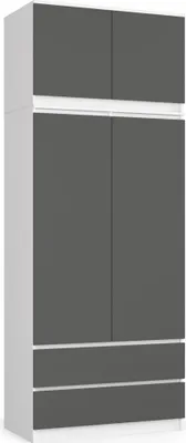 A three-dimensional rendering of a wardrobe with two doors and two drawers.