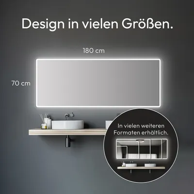 Produktbild von Badezimmerspiegel mit Beleuchtung TALOS Moon LED Badspiegel 180x70 cm - feuchtwassergeeignet durch Aluminiumrahmen - Licht-Farbe Neutralweiß