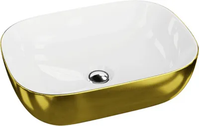 Produktbild von LAVITA Aufsatzwaschtisch Costa Gold/White| Aufsatzwaschbecken Rechteckig | Waschbecken ohne Überlauf und Hahnloch | Aus hochwertigem Porzellan | Waschtisch | 46x32,5x13,5 cm | Weiß/Gold