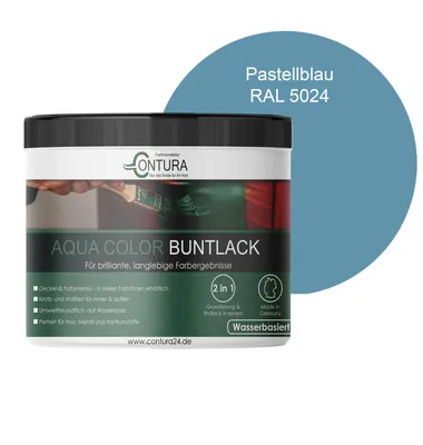 Produktbild von Contura 250ml. Buntlack Lackfarbe Lack Außen Innen Holz Metall Farbe Holzlack Möbellack - RAL 5024 Pastellblau