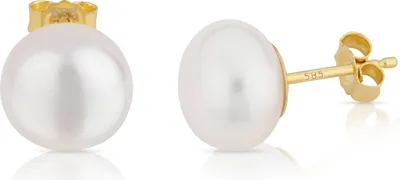 Produktbild von Paar 10mm echte Süßwasserperle Ohrstecker 585 Gelb Gold Bouton Perlen Ohrringe