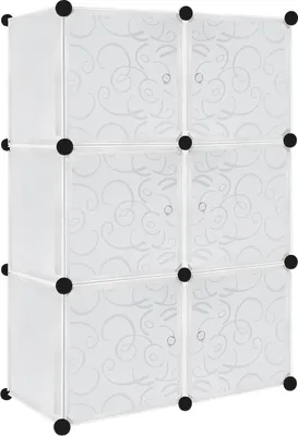 Produktbild von TWOLIIN DIY Regalsystem Kleiderschrank aus Kunststoff Steckregal Kleiderschrank Garderobenschrank Schuhregal Kunststoffboxen, 6 Boxen mit Tür, Weiß mit Muster