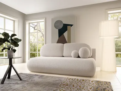 Zdjęcie produktu dla LIKMA Kremowa Sofa 3-osobowa Como 210x85x100 cm z Funkcją Spania, Pojemnikiem na Pościel i Poduszkami Sofa w Tkaninie Bouclé Lambi