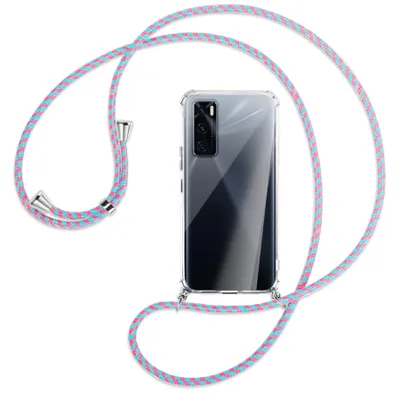 Produktbild von Handykette Backcover-Schutzhülle mit Band (Metall silberfarben) für vivo V20 SE (V2022) / Y70 - pink/mint