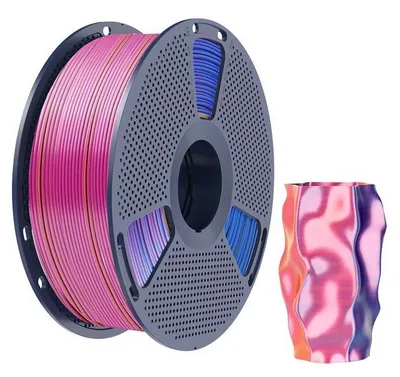 Zdjęcie produktu dla Filament Sunlu PLA+ Silk trójkolorowy, 1,75 mm, 1 kg – kolory: czerwony, żółty, niebieski