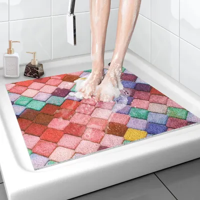 Obrázok produktu pre Protisklzová podložka pod sprchu, 60x60 cm, PVC, s odvodňovacími otvormi, rýchlo schnúca, štvorcová