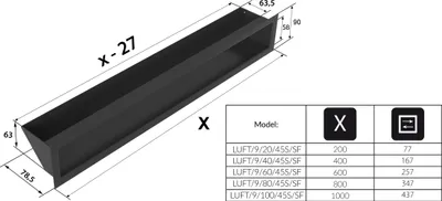 Immagine prodotto di Griglia di ventilazione LUFT 9x60 nero Slim