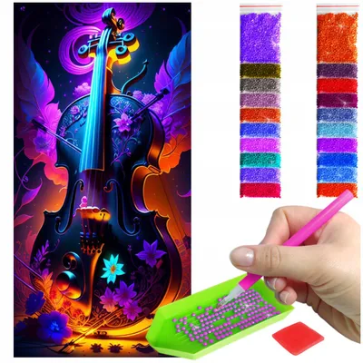 Produktbild von ARTULIO - Diamond Painting Set - Leuchtendes Cello mit Blumen - 80 x 40 cm - Groß XXL - Crystal Art, Komplettset Mosaik + Zubehör