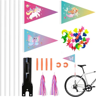 Produktbild von Fahrradflaggen Set mit 5 Stangen, 3 Motiven, Reflektoren, für Kinder, Sichtbarkeit im Straßenverkehr
