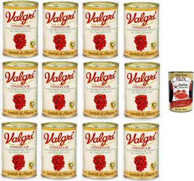 Produktbild von Valgri' Pomodorini del Piennolo del Vesuvio DOP Piennolo del Vesuvio DOP-Tomaten 12x400gr + Italian Gourmet polpa 400g
