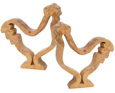 Produktbild von 2 Hühner Figuren aus Holz Hahn + Henne Ostern Dekoration braun 13 x 14 cm
