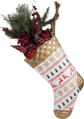 Produktbild von Clayre & Eef Weihnachtsanhänger Weihnachtsstrumpf 25x6x62 cm Weiß Metall