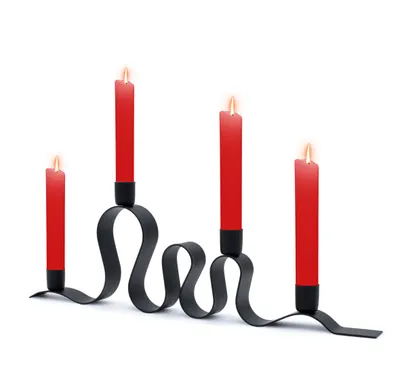 Image de Bougeoir design en métal incurvé pour 4 bougies tige - env. 45 cm / couleur : noir
