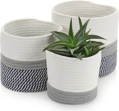 Zdjęcie produktu dla com-four® 3-częściowy zestaw koszy - dekoracyjny kosz z tkaniny z uchwytami - okrągłe pudełka do przechowywania, kosze z tkaniny - dekoracyjna doniczka - organizer