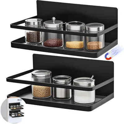 Magnetisches Gewürzregal für Kühlschrank, 2 Stück, schwarz