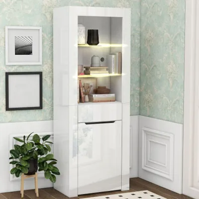 Produktbild von Vitrine mit LED-Lichtern Bücherschrank Aktenschrank Standvitrine Aufbewahrungsschrank mit Regalen Vitrinenschrank Küchenschrank