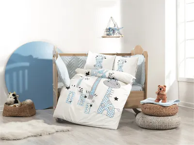 Produktbild von L'Essentiel Linge de Maison, Buddy - Blue, Popeline-Bettbezug-Set für Babys, Blau, 100 x 150 cm