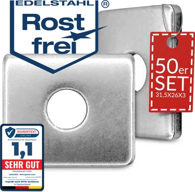 Produktbild von 50x Qualinos Klemmplatten für Doppelstabmattenzaun 31,5x26x3 mm Edelstahl V2A - 3mm Stark & Rostfrei -  Germany - Massive Zaunhalterung