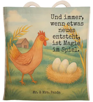 Produktbild von Mr. & Mrs. Panda Tote Bag Huhn Stolz Design - Weiß - Geschenk, Beutel Tasche, Hühner, Eier, Spruch, Geburt, Einkaufstasche, Henne, shopping, Landwirtin, Schwangerschaft