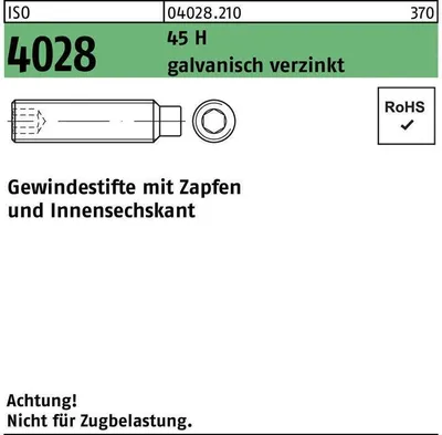 Produktbild von Reyher  Gewindestifte ISO 4028 45 H M 6 x 8 galv. vz (1000 Stück)