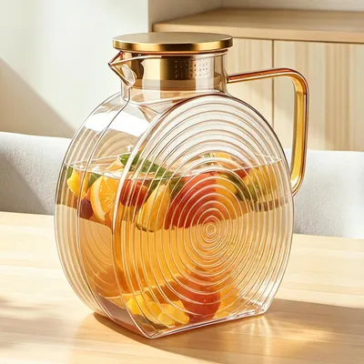 Wasserkanne 2,5 l Borosilikatglas mit Edelstahldeckel transparent