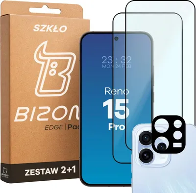 Produktbild von 2x Gehärtetes Glas + Kameraschutz für Oppo Reno 15 Pro, Bizon Glass Edge Pack, Schwarz