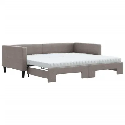 Zdjęcie produktu dla vidaXL Rozkładane łóżko dzienne z materacem Taupe 100x200 cm tkanina