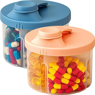 Produktbild von 2 Stück Tablettenbox mit 4 Fächern, Tablettendose, Pillendose Klein, Tabletten Organizer