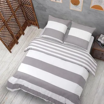 Immagine prodotto di Set di biancheria da letto grigio e bianco 240x220, 3 pezzi, 80% cotone