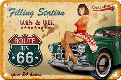 Produktbild von Blechschild Pinup 18x12cm Retro Gas Oil open 24 hours