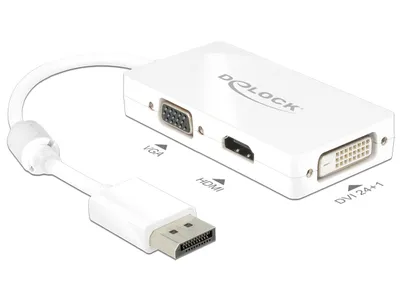 Produktbild von Delock - DisplayPort-Adapter - DisplayPort (M) zu HD-15 (VGA), HDMI, DisplayPort (W) - 16 cm - weiß