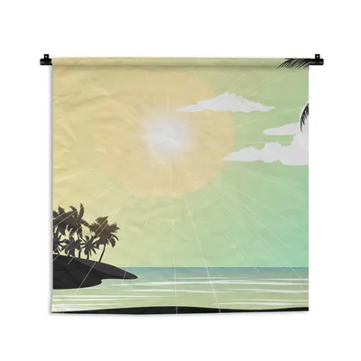 Produktbild von MuchoWow® Wandteppich Wandbehang Sonne - Meer - Palme 150x150 cm Tapisserie Dekoration Wandtuch - Wohnaccessoires - Modernes