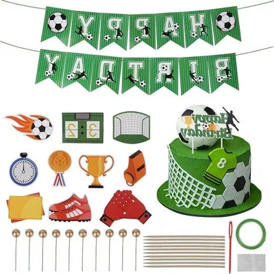 Produktbild von Fußball-Torten-Topper 38 Stück Dekoration für Kindergeburtstag