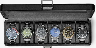 Produktbild von Elegante Leder-Uhrenbox für 6 Uhren mit Glas