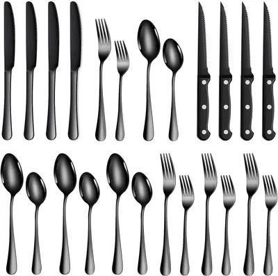 Produktbild von Besteckset für 4 Personen, 24-teilig, schwarz, spülmaschinenfest