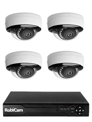 Productafbeelding van NVR, RobiCam, 4 domecamera's, 5MP, hoge resolutie, videobewaking, cameraset, NVR-systeem, IP-camera's, beveiliging voor huis en bedrijf